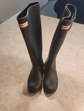 Hunter Tall Black Rain Boots with Red Logo Trim
